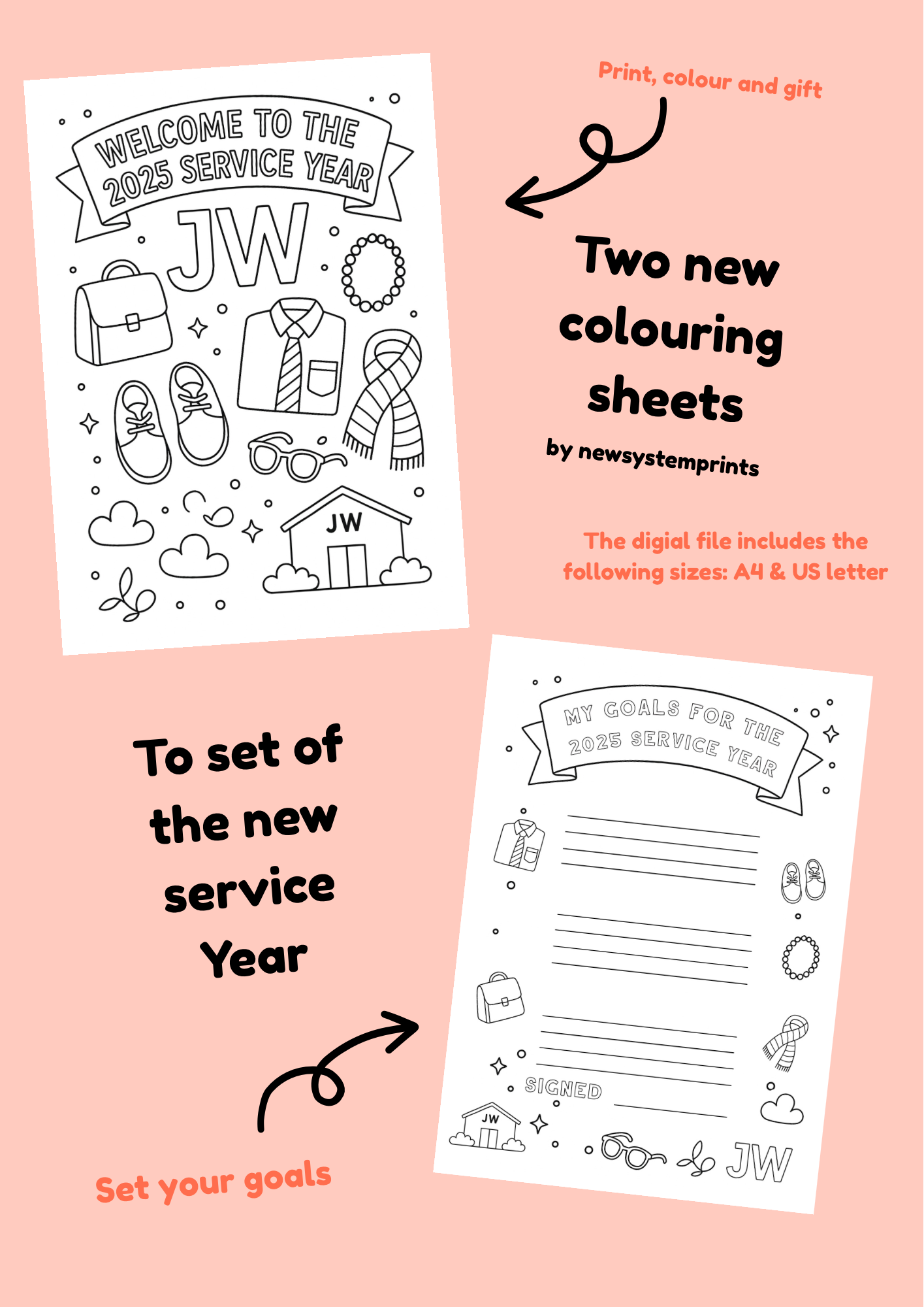 New Service Year Colouring Pages