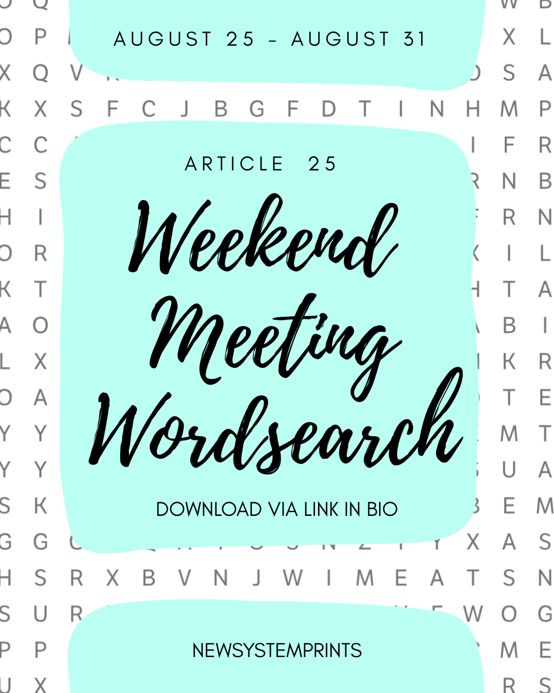 Weekend Wordsearch (August 25- August 31)