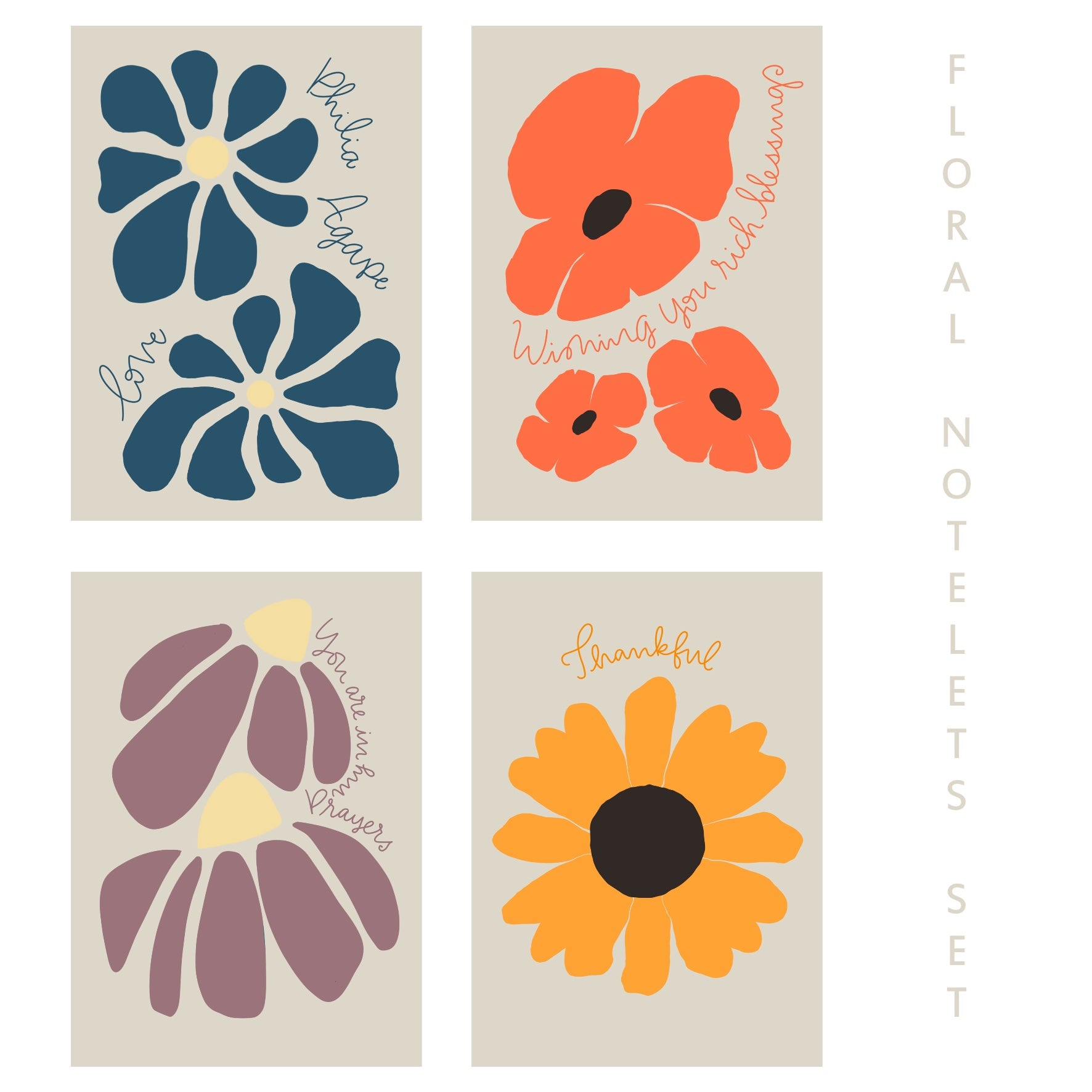 Notelets Floral Abstract Floral Notelets (set of 4) – Newsystemprints